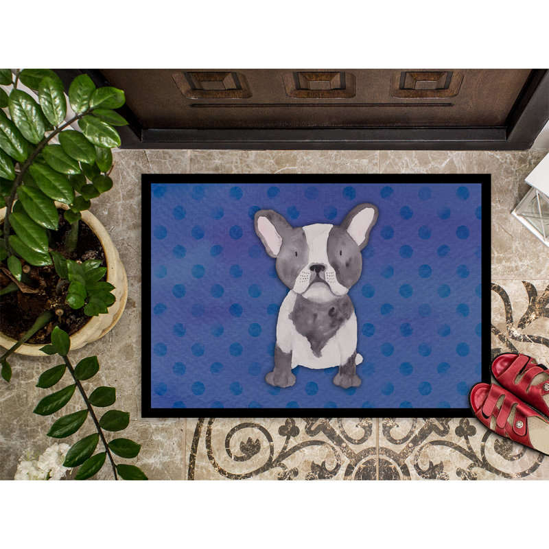 Tapis de porte pour l’extérieur antidérapant bouledogue polkadot, Rectangle 2 pi x 3 pi