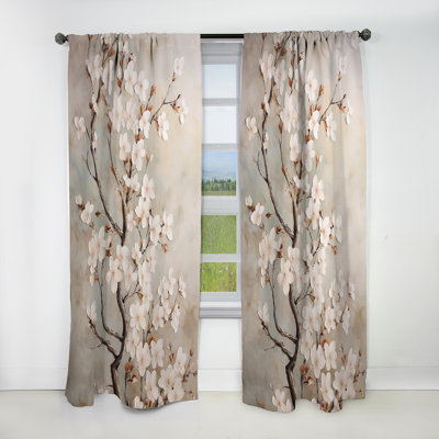Rideau occultant Minimalisme Cherry Blossom III blanc et gris - 1 panneau