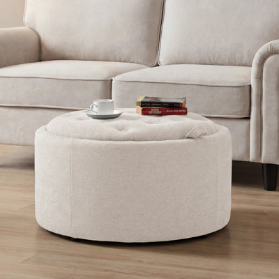27.5'' Upholstered Round Tufted Ottoman With Storage