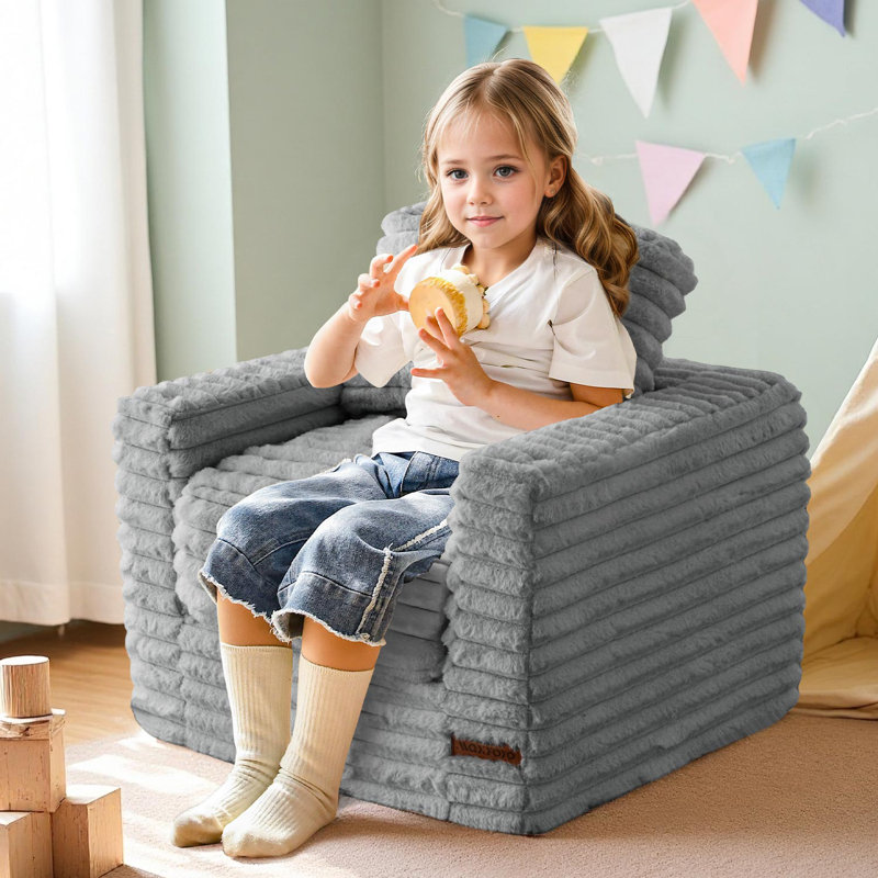 Fauteuil à billes convertible pour enfants, Polyester gris, 13.7*41.3*19.6