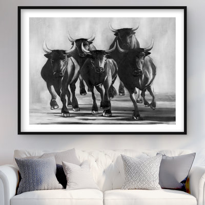Group of Bulls at Galops - Farm Animals Framed Print Decor
