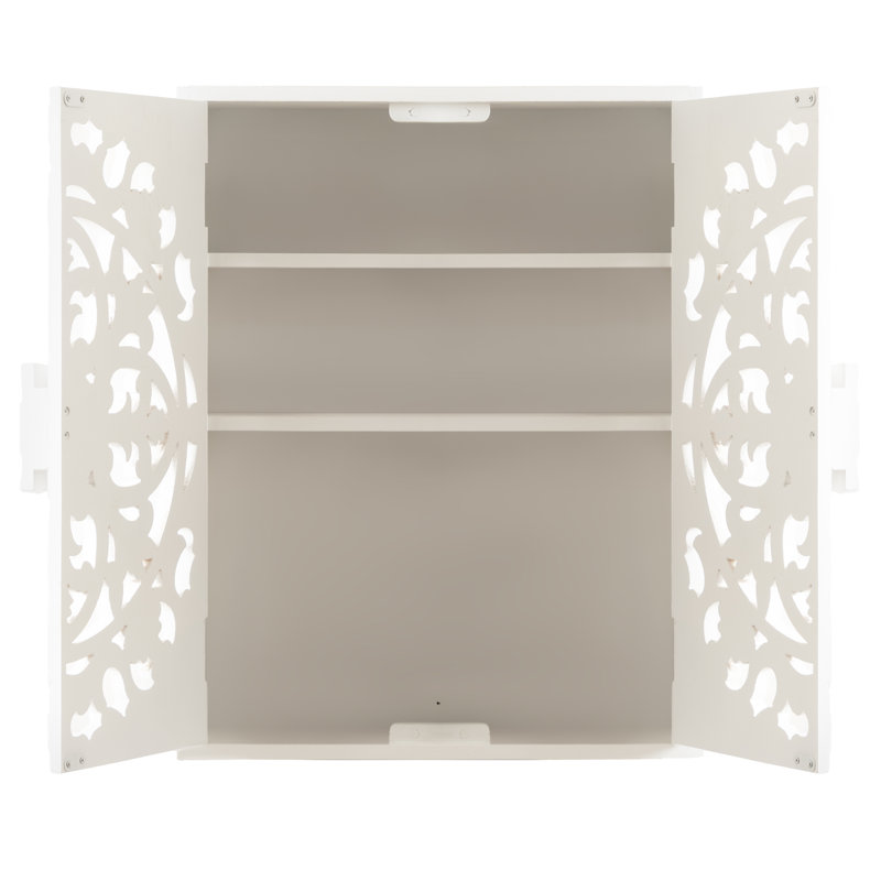 Saanvi Wood Carved Wall Cabinet, White, 28" H x 22" W x 6.50" D