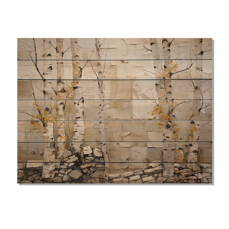Beige And Yellow Birch Wood Forest II - Tree Birch On Wood Print, 30" H x 40" W x 0.78" D