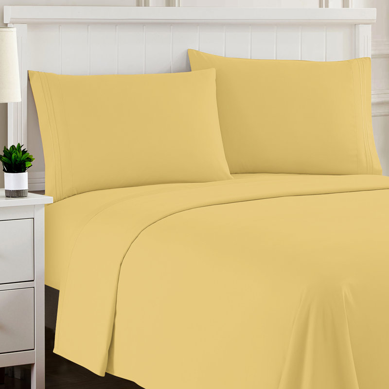 Luxurious Classic Soft Solid 1800 Series Microfiber Sheet Set, Various Colors and Sizes, Full, Yellow