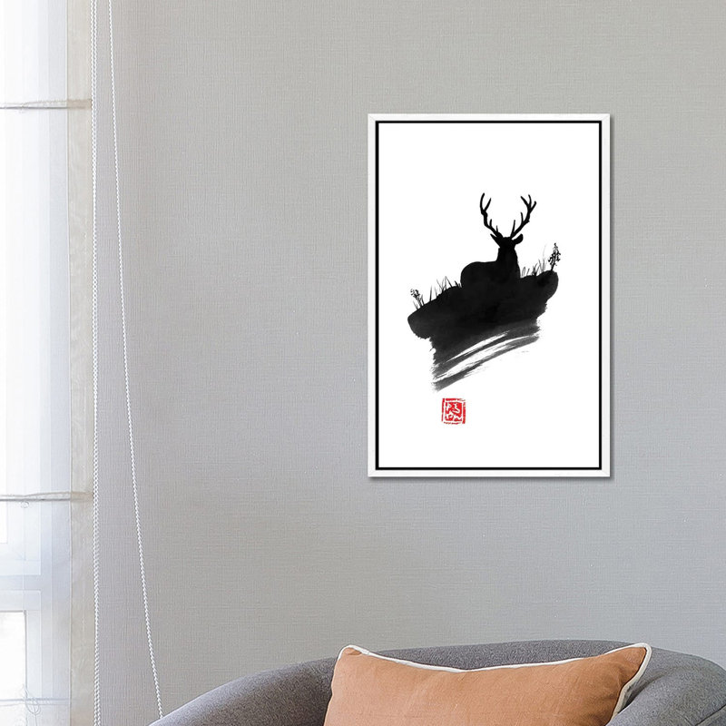 Deer by Péchane - Print on Canvas, White Framed, 66.04 cm H x 45.72 cm W
