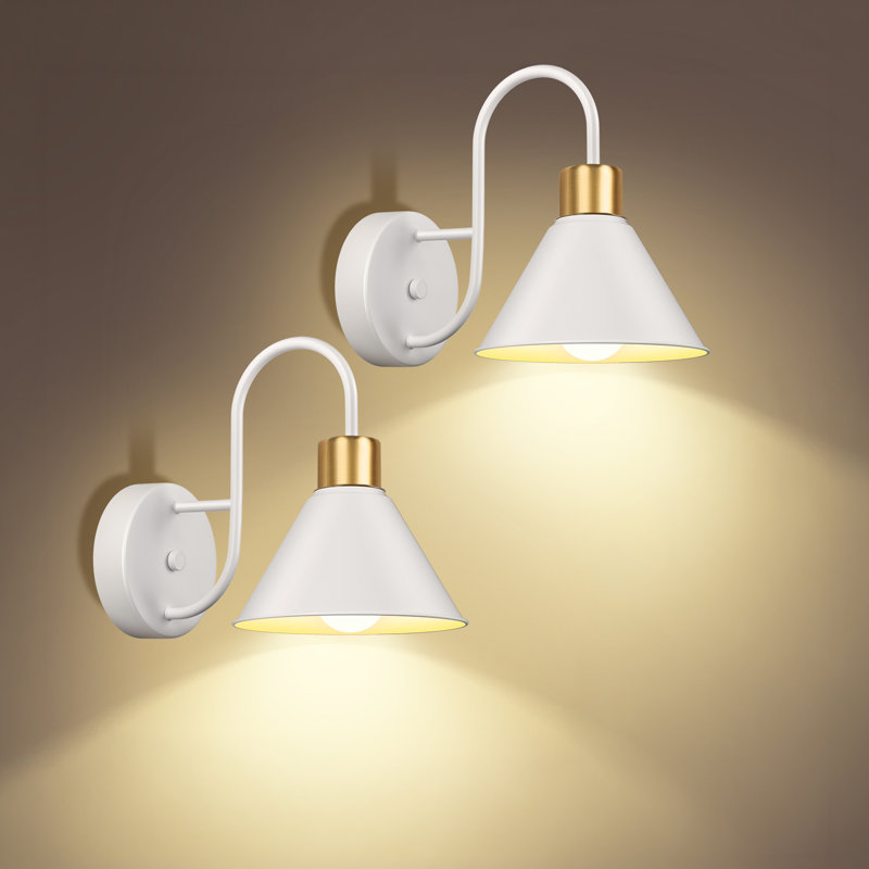 Modern Armed Wall Sconce Remote Control Dimmable White Fixture Metal Shade RGB Color Change for Living Room Bedroom, White