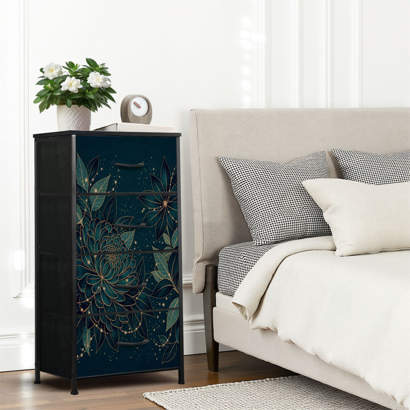 4 Drawer Dresser for Bedroom, Narrow Chest of Drawers, Wooden Top and Study Iron Frame 18"x37.5"-(WxH)