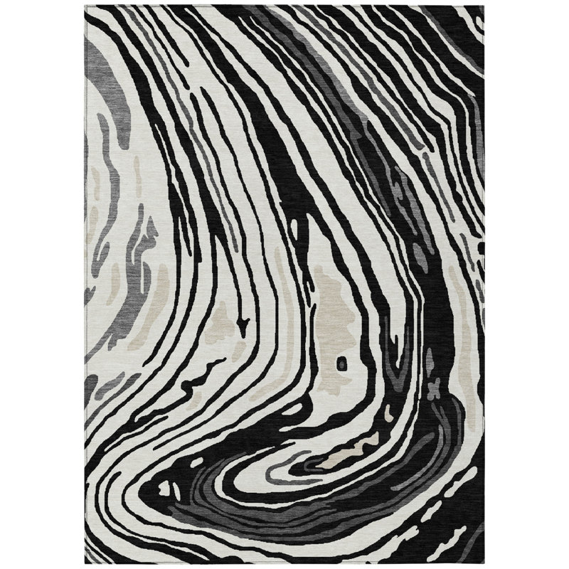 Tapis intérieur lavable abstrait noir 5 pi x 8 pi