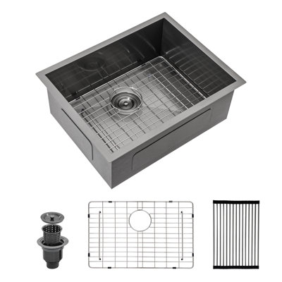 23" L x 18" W Undermount Bar Sink Gunmetal Black Bar Prep Sink 16 Gauge Stainless Steel Kitchen Sink