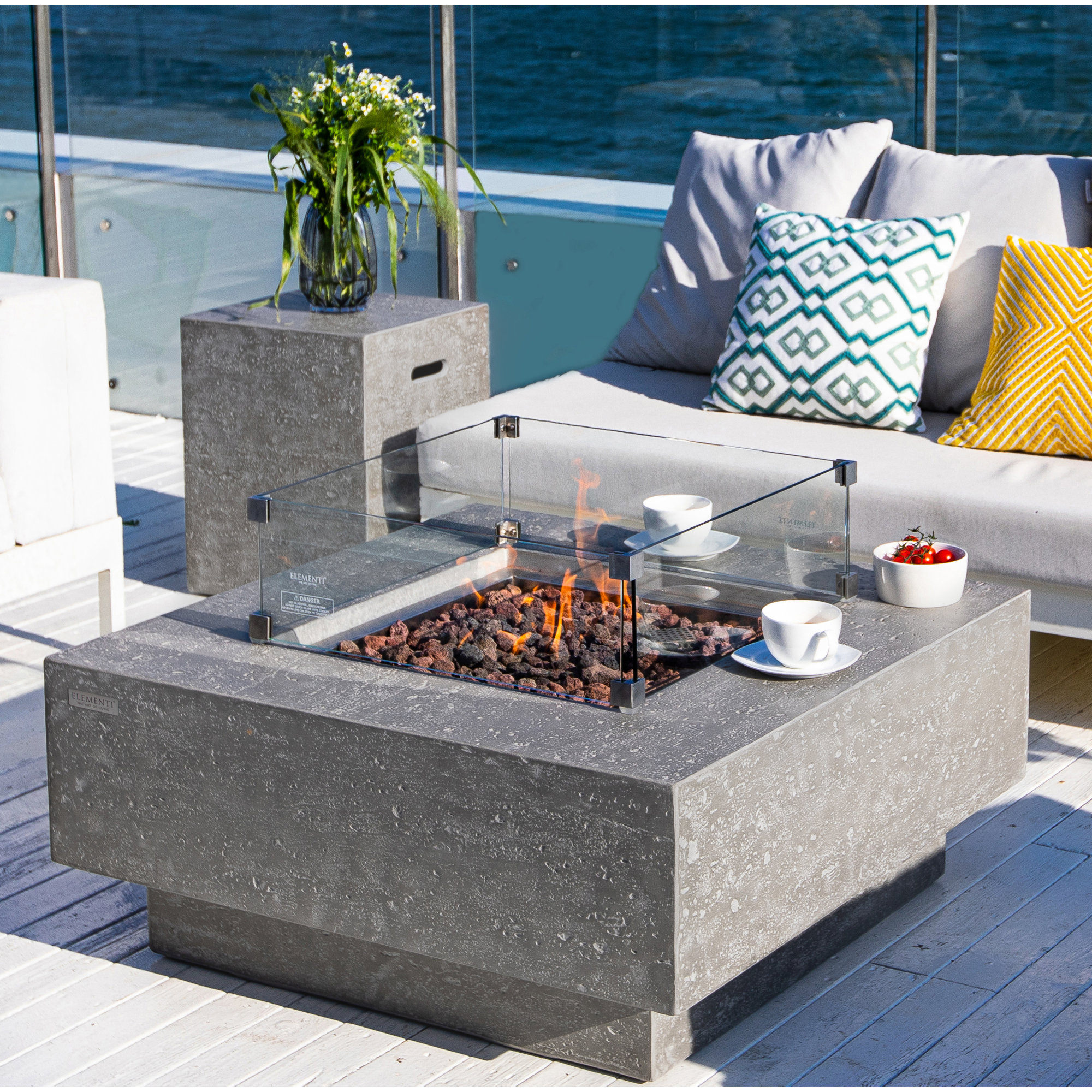 Manhattan 36" Outdoor Concrete Fire Table 45,000 BTU - Includes Lava Rocks & PVC Cover, Gray, Natural Gas