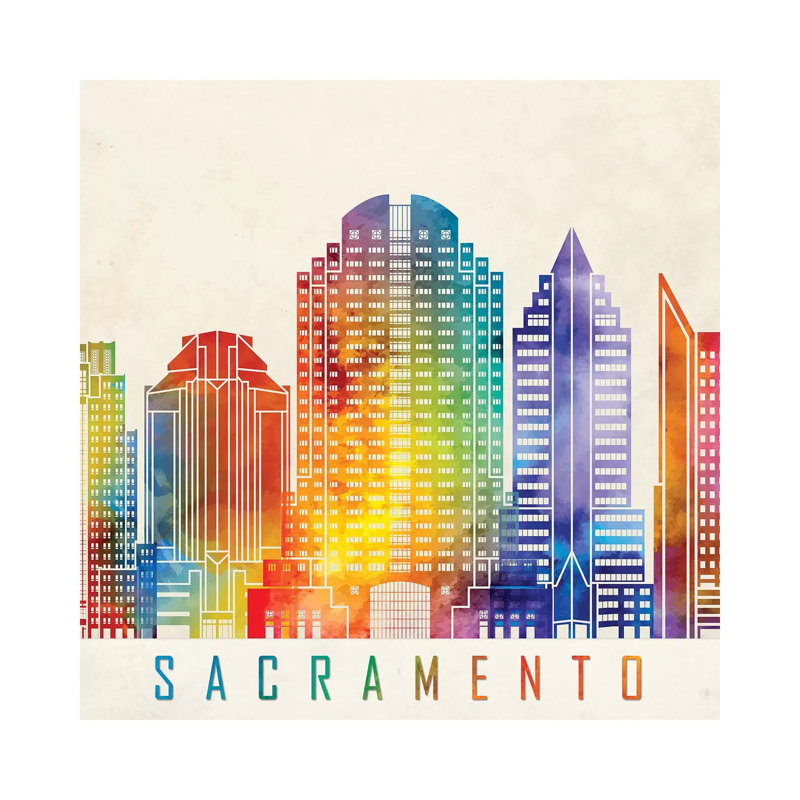 Sacramento Landmarks Watercolour by Paul Rommer - Wrapped Canvas Painting, 45.72cm H x 45.72cm W x 1.91cm D