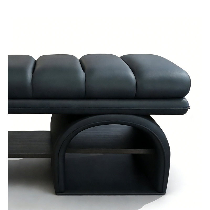 Banc de rangement rembourré pour chaussures en bois massif moderne et contemporain, Noir, 16.93" H x 39.37" W x 16.93" D