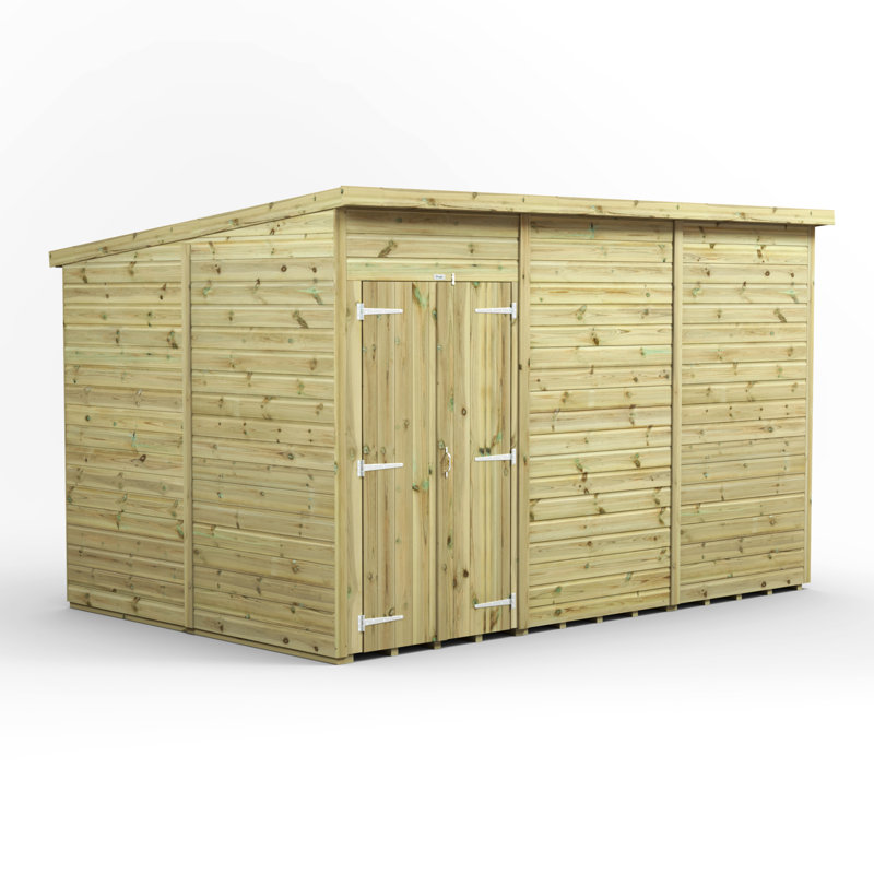 Powersheds 12 x 8ft Premium Pressure Treated Timber Windowless Garden Shed Pent Double Doors