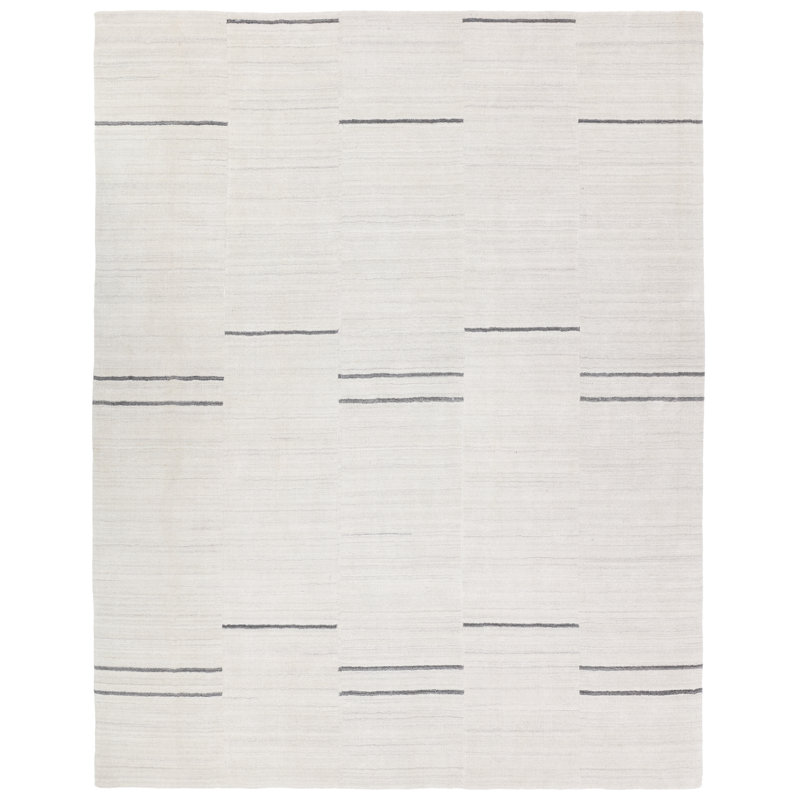  Tapis rayé gris et blanc fait à la main Tinsin IVA02 (9 pi x 12 pi), Rectangle de 5 pi x 8 pi