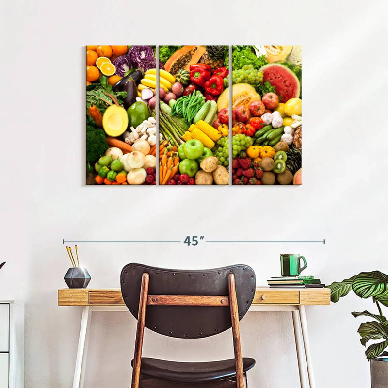 Ensemble de 3 fruits et légumes frais sur toile, H 24 po x l 38 po x P 1,25 po