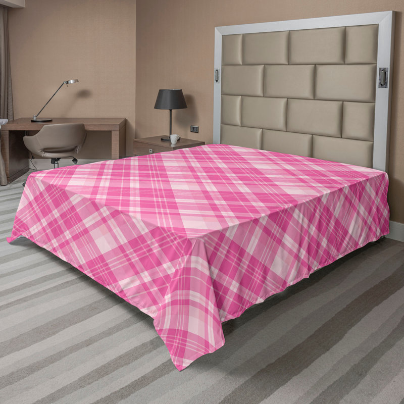 Drap plat moderne de style bohème Ambesonne, Fuchsia pâle / motif carreauté / rayé rose, Full Flat Sheet