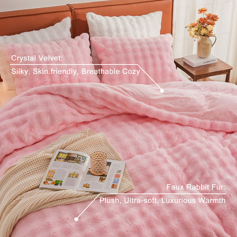 EMME Luxury Elegant Shaggy Bubble Bedding Sets，Faux Fur Duvet Cover  , 2/3 Pieces Soft Fluffy Comforter Cover, Cozy Warm for Winter