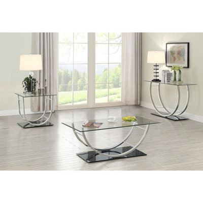 Table basse rectangulaire en U avec surface réfléchissante et conception ergonomique pour les espaces de vie primaires, 24 pouces de profondeur et de style incurvé dans un décor contemporain, hauteur de 18