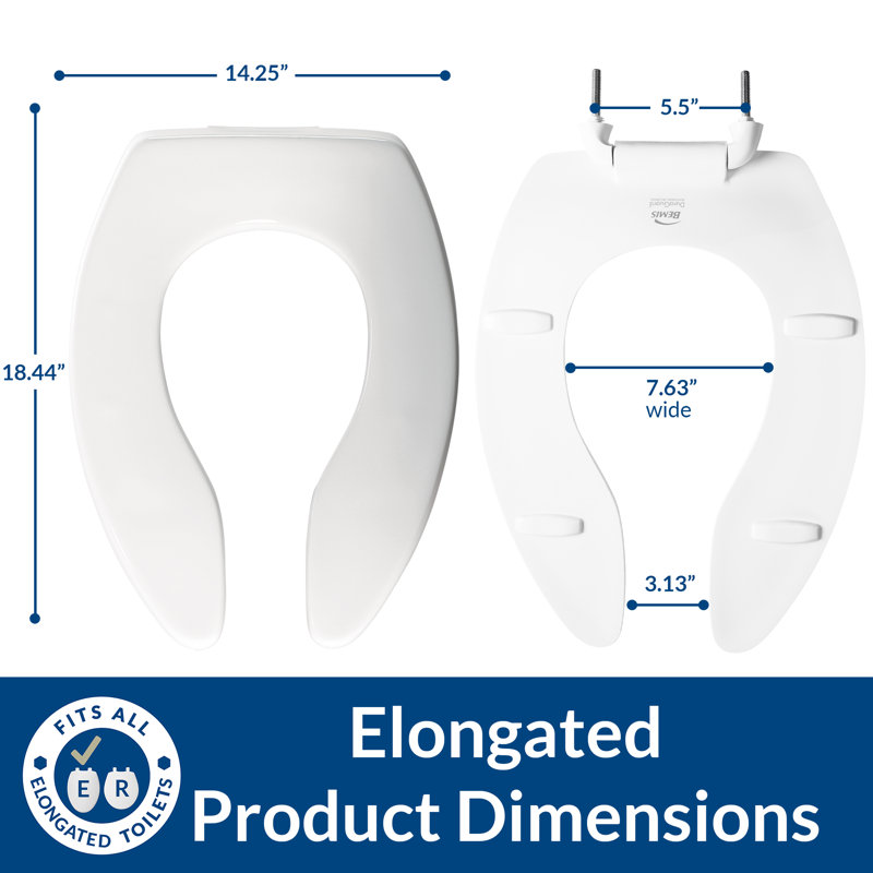 Elongated Toilet Seat, Self-Sustaining Check Hinge