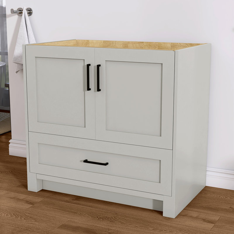 Armoire de salle de bain autoportante en bois massif l 36 po x P 21,5 po avec tiroir en queue d'aronde et porte à fermeture en douceur (assemblé)