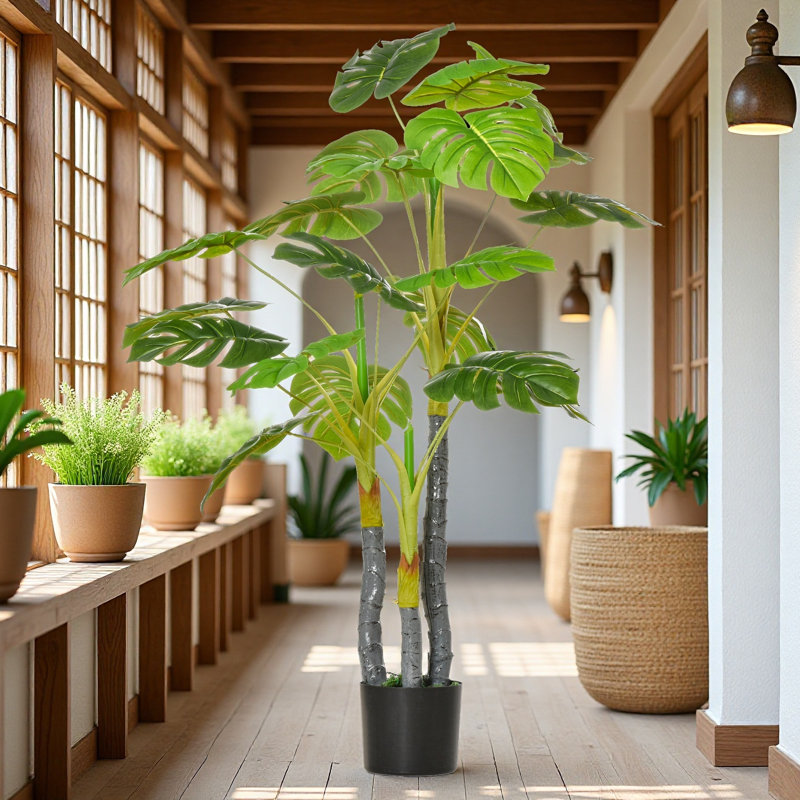 Arbre artificiel 47 po avec pot en plastique, plante artificielle résistante aux rayons UV pour décoration intérieure et extérieure - feuilles réalistes, peu d'entretien.