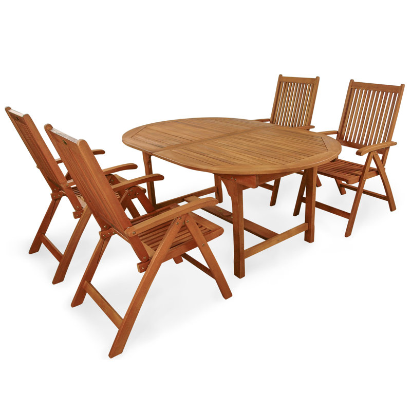 4 - Person Wood Patio Dining Set with Oval Table