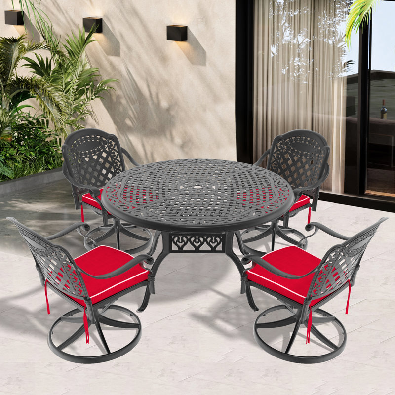 5-Piece All-Weather Cast Aluminum Dining Set, Include 4 Swivel Chairs And 48.03" Round Table With Black Frame, 4