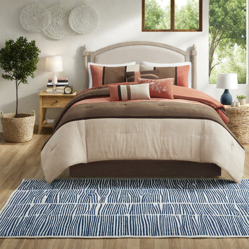Cozy 7-piece Faux Suede Bedding Set, Coral Polyester, Lodge Style