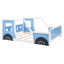 Lit plateforme en forme de voiture pour chambre d'enfant, pin massif bleu foncé, double avec roues décoratives-1180720601