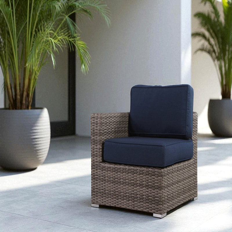 Canapé modulaire Wicker R L, Bleu, Mélange de bruns