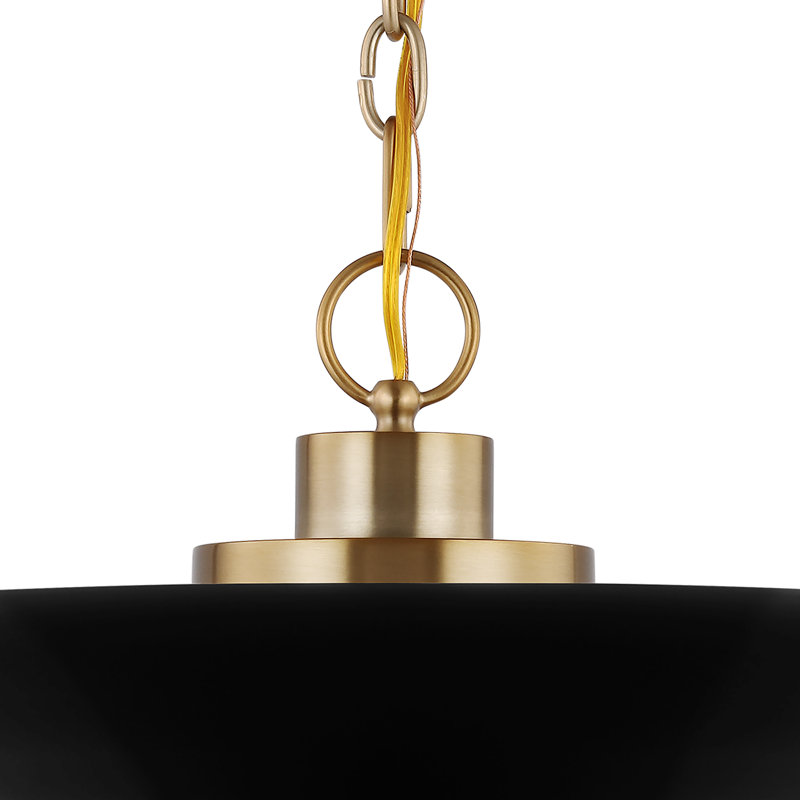 Eddy 1-Light Dimmable Steel Dome Pendant, Matte Black/Burnished Brass, 8" H x 24" W x 24" D