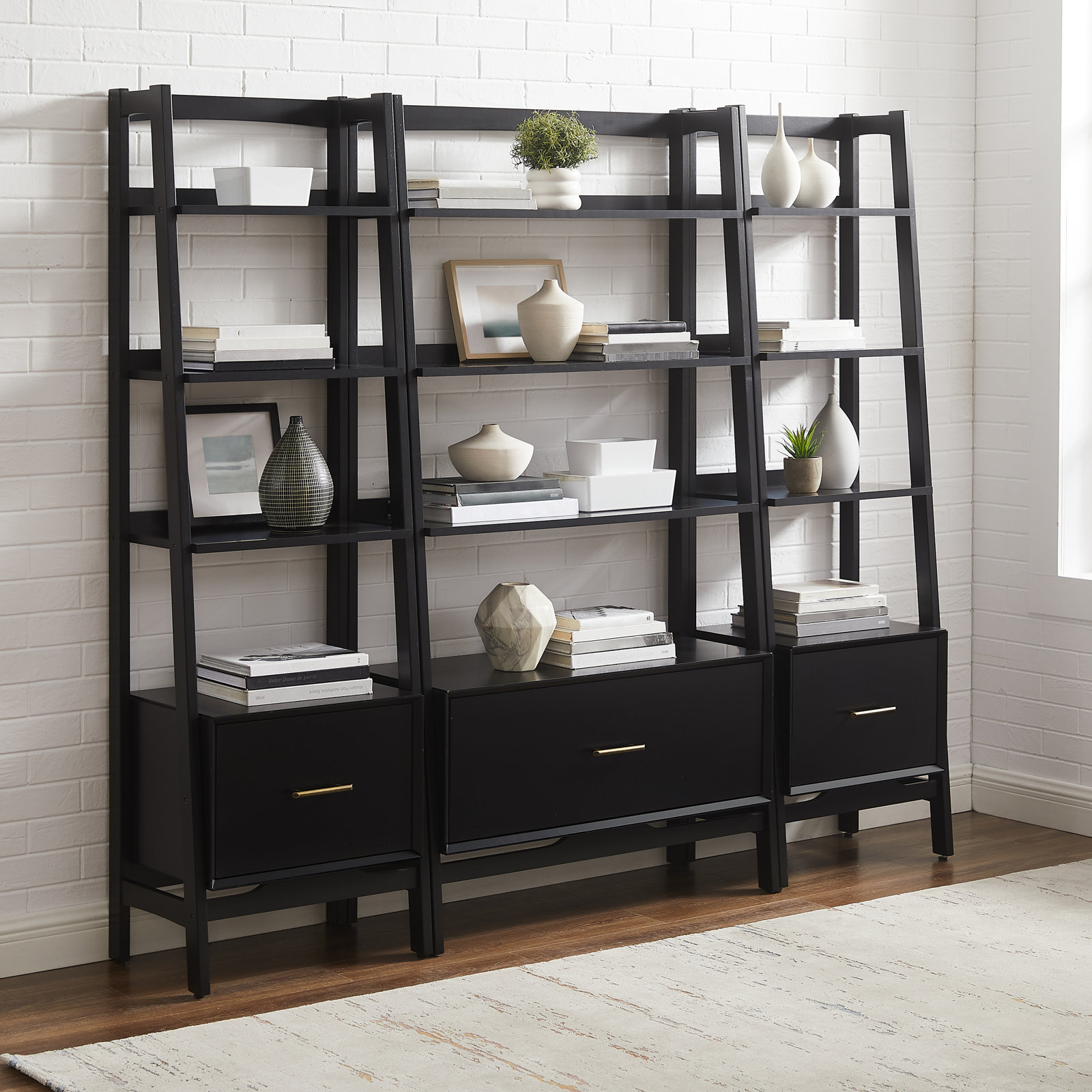 Stiles Wide Ladder Bookcase, Matte Black