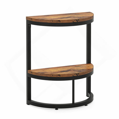 Slim Half Moon 2-Tier Semi-Circle End Table, 19.69" Rustic Brown Wooden Side Table with Storage Shelf for Small Spaces, Living Room, Bedroom, Easy Assembly