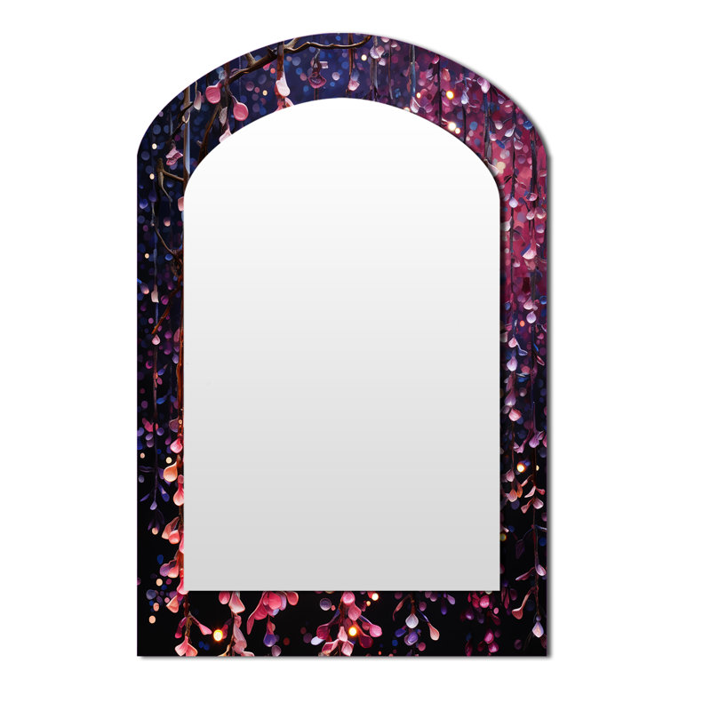 Mauve et rose auvent de fleurs - miroir mural unique de forme irrégulière cerisier en fleurs, miroir asymétrique moderne, impression d'art en métal