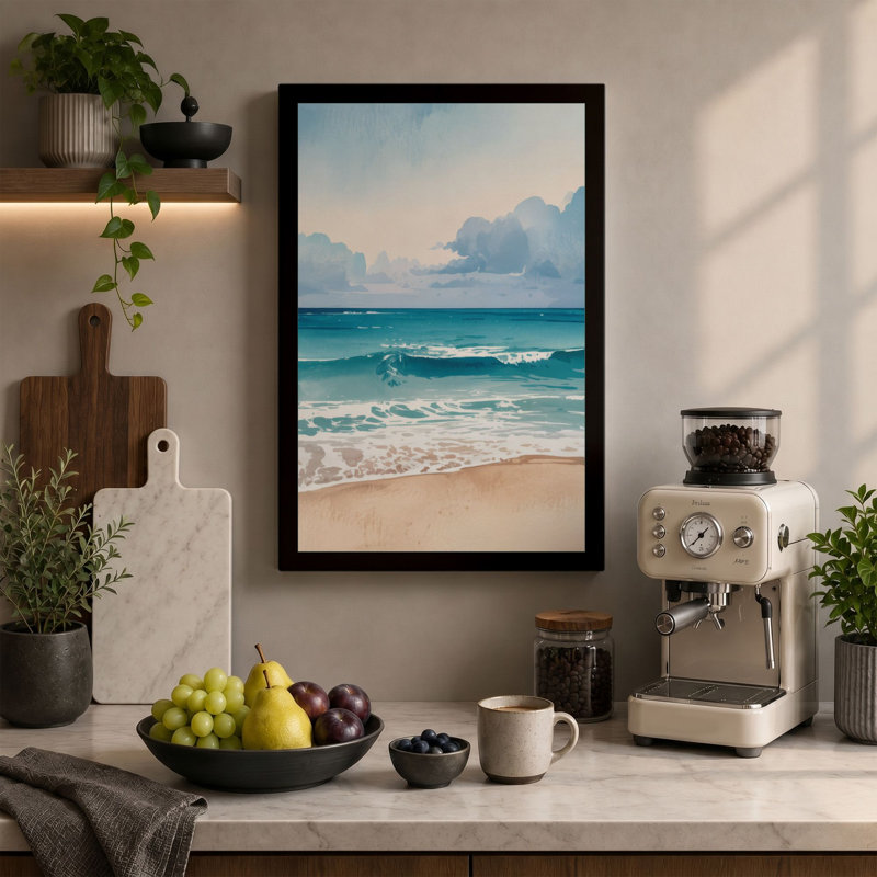 Serenity Coastal - Print, 30x20 - 76.2 x 50.8 cm, Teal Border