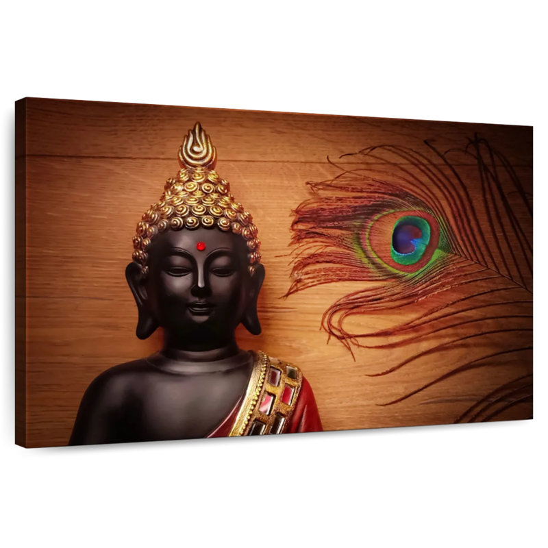 Adella Buddha And Peacock Feather, 34" H x 51" W