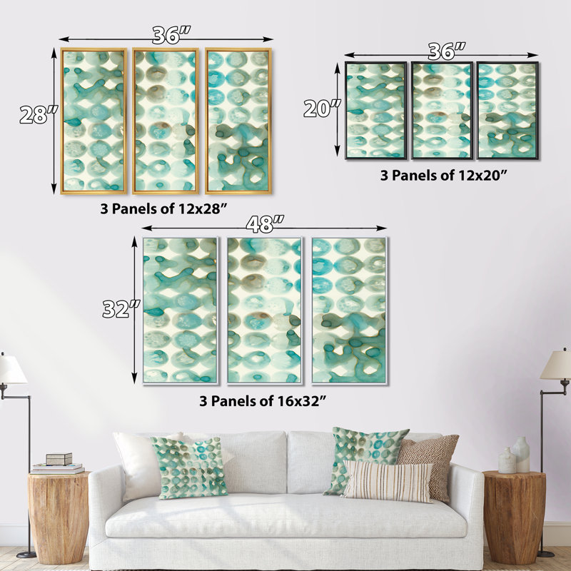 Turquoise aquarelle géométrique I - ensemble d'art moderne encadré sur toile Mid-Century, H 28 po x l 36 po x P 1 po