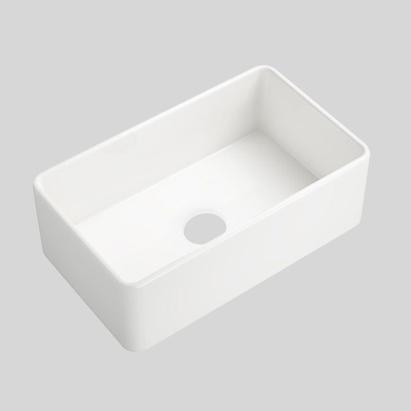 Single Bowl Fireclay Kitchen Sink, 10" H x 30" L x 18", White