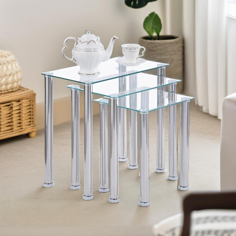Airete Glass 3 Piece Square Nest of Tables End Side Table Living Room Furniture