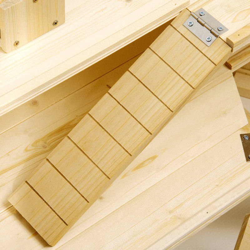Cage à hamster en bois pour petits animaux avec 3 niveaux avec plateau, balançoires, bouteille d'eau, Naturel