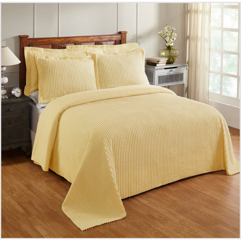 Navy Full Cotton Chenille Bedspread Set with Shams