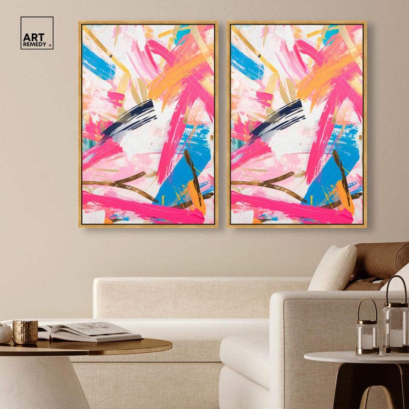 Exuberant Language Canvas Print Modern Abstract Art Set by Art Remedy, Black Frame, 10 x 15, H 37 po x l 25 po, Gold Frame