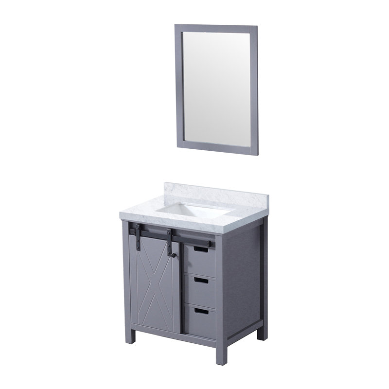 Meuble-lavabo simple l 30 po x P 22 po gris foncé autoportant avec comptoir en marbre de Carrare