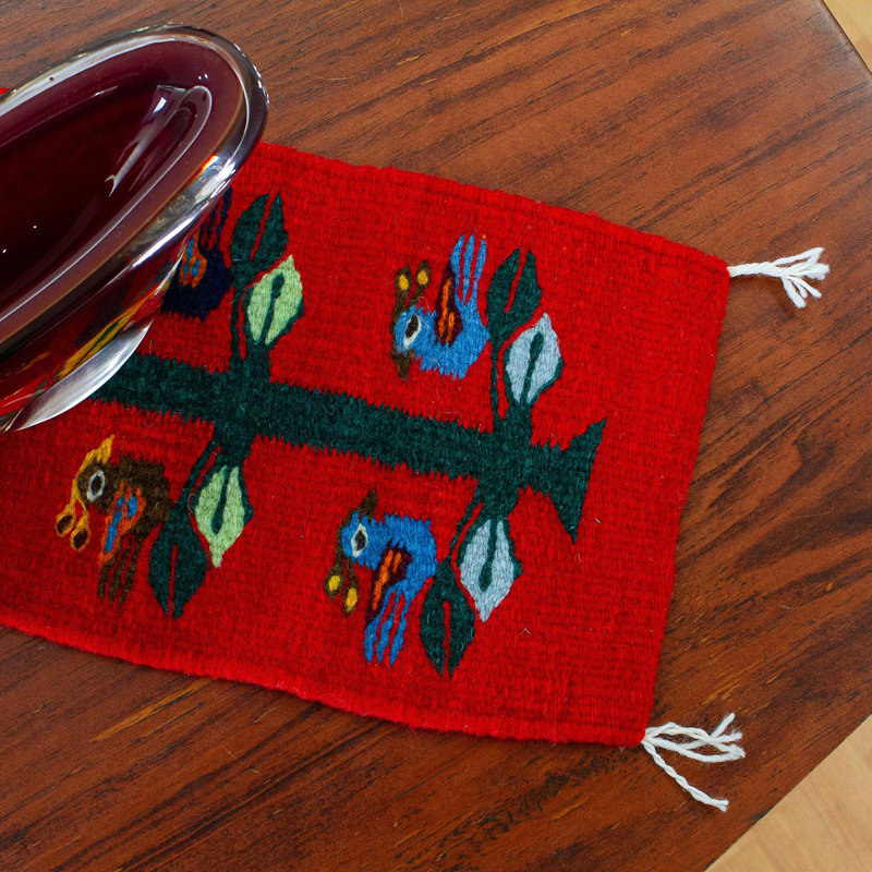 Red Barrel Studio® Birds Of Teotitlan In Red And Wool Table Runner