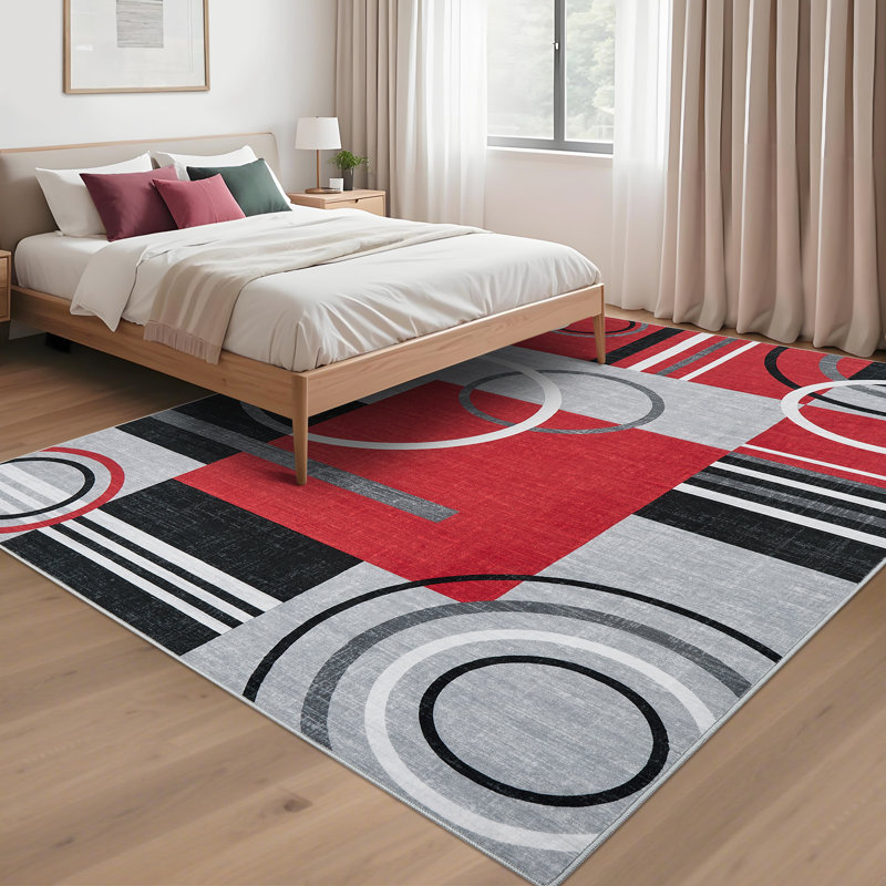 Washable Area Rug Modern Geometric Accent Rug, Non-Slip Contemporary Floor Mats, Stain-Resistant Soft Low Pile Indoor Carpet for Bedroom, Nursery, Living Room