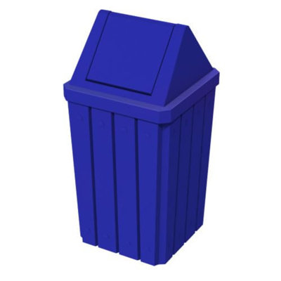 Sturdy Essentials 32 Gallon Square Slatted 100% Recycled Plastic Indoor Or Outdoor Commercial Trash Can With Easy Access Swing Top Lid | For Schools And Businesses - Blue