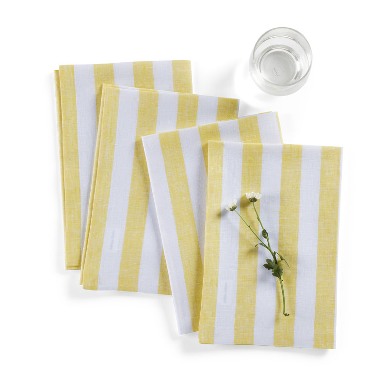 Sorrento Stripe - 100% Pure Linen Dinner Napkins, Yellow/White
