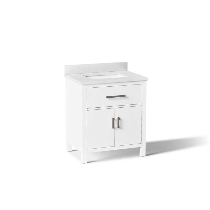 Kresla 30 In. Bathroom Vanity Cabinet With Sink And Quartz Top, White, Brushed Nickel