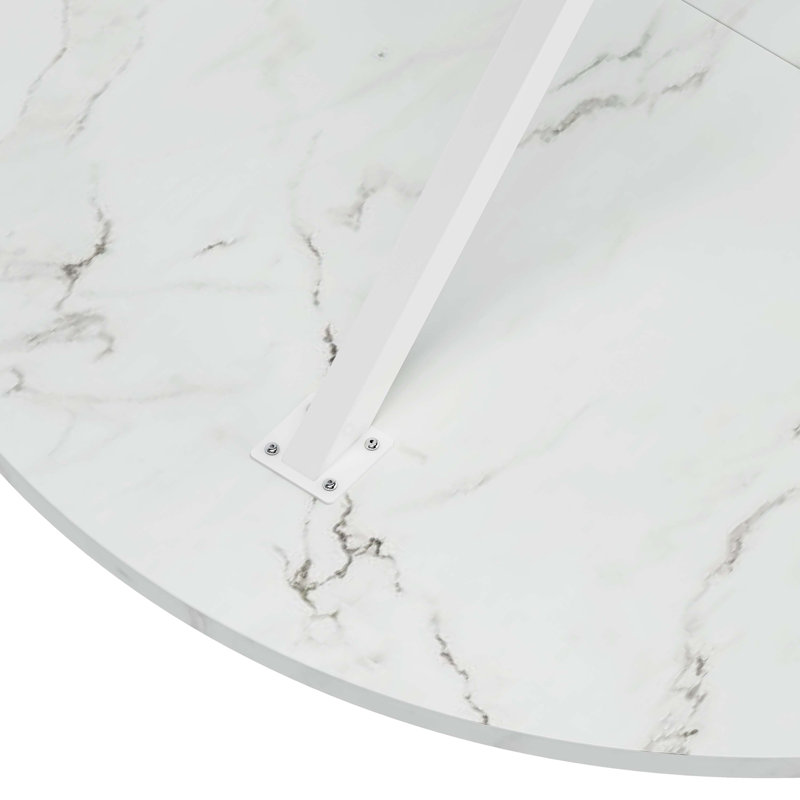 Table de salle à manger Modern, H 29,53 po x L 47,24 po x l 47,24 po, Marbre blanc