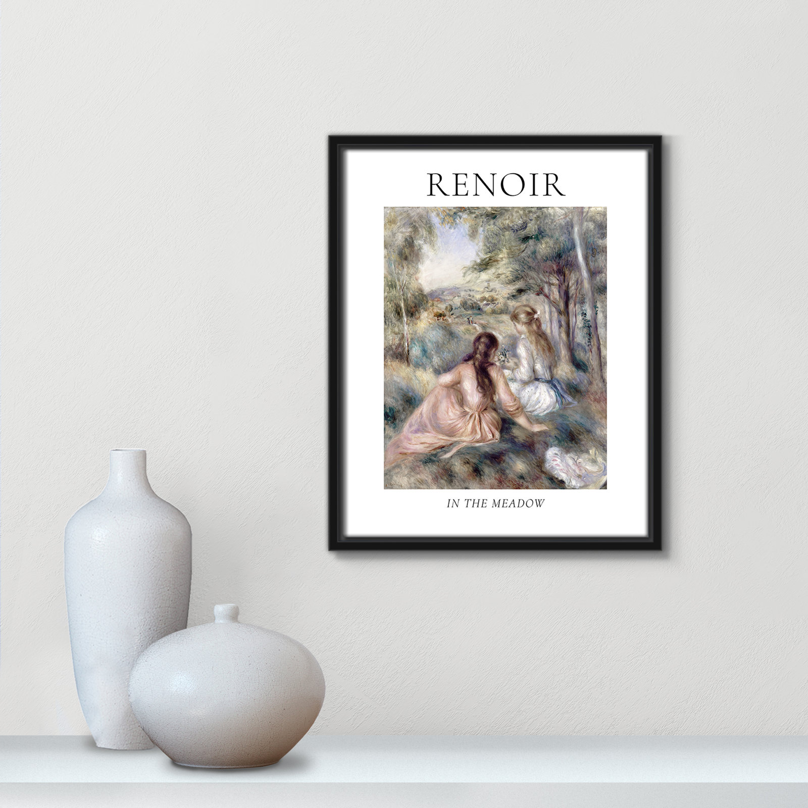 Old Masters Collection " In The Meadow " by Auguste Renoir, No, 15.5" H x 12.5" W x 2" D, Black Floater Frame